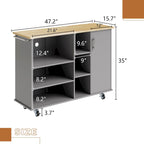 47W Kitchen Storage Island Cart with 6 Open Shelves and 1 Cabinet
