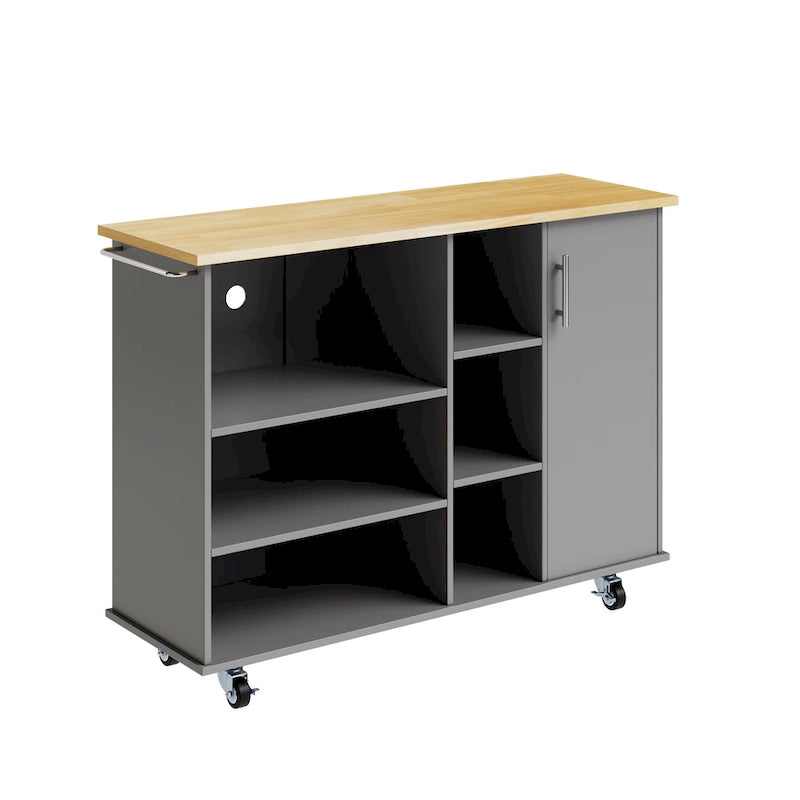 47W Kitchen Storage Island Cart with 6 Open Shelves and 1 Cabinet