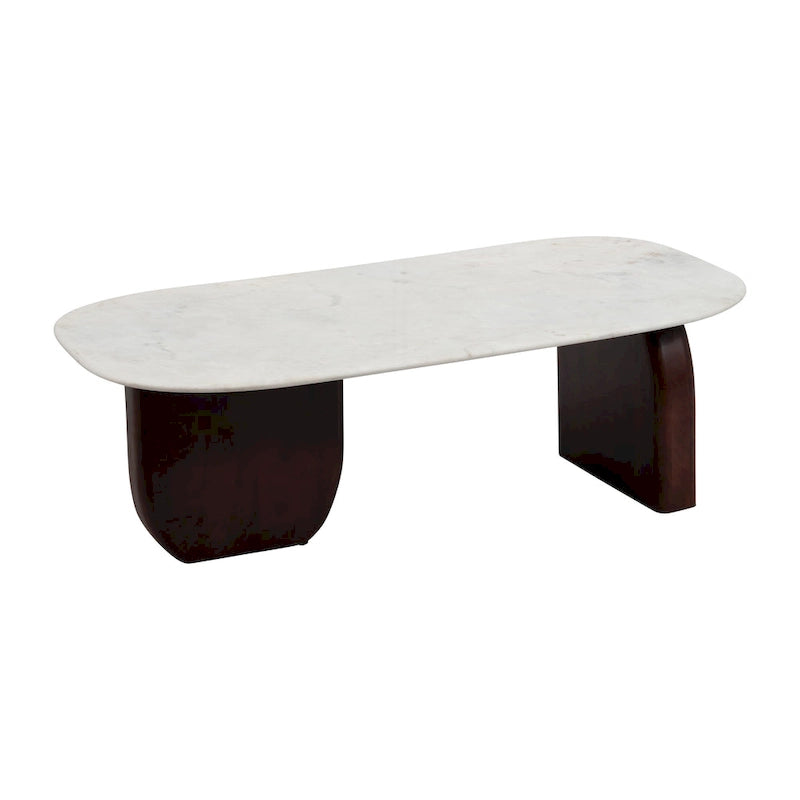 Sagebrook Home Modern Marble and Wood 16H Abstract Oval Coffee Table - 48 x 24 x 16