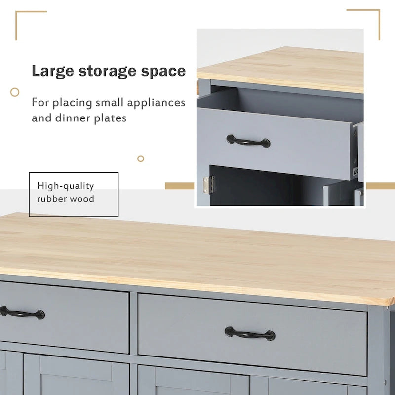 Essential MDF Kitchen Island Cart with Solid Wood Top, Locking Wheels, and Spice Rack