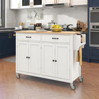 Essential MDF Kitchen Island Cart with Solid Wood Top, Locking Wheels, and Spice Rack