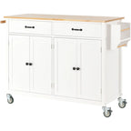 Essential MDF Kitchen Island Cart with Solid Wood Top, Locking Wheels, and Spice Rack