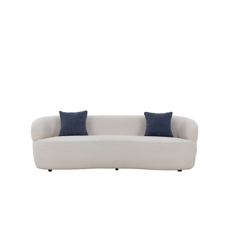Beige Mid-Century Modern Curved Sofa - 35.00 x 86.00 x 27.00
