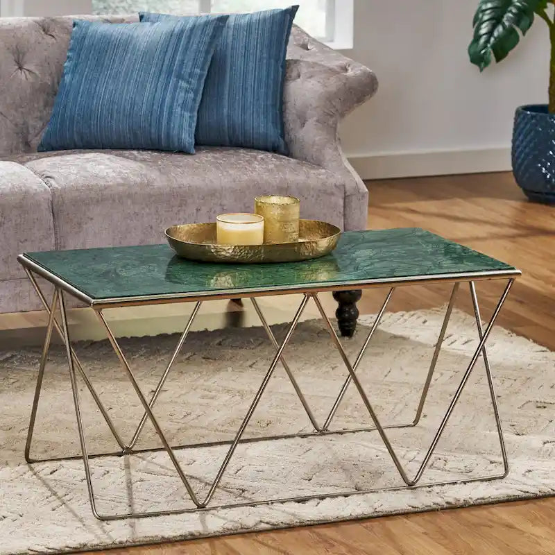 Sardis Modern Glam Handcrafted Marble Top Coffee Table by Christopher Knight Home - 37.00 L x 19.00 W x 18.00 H