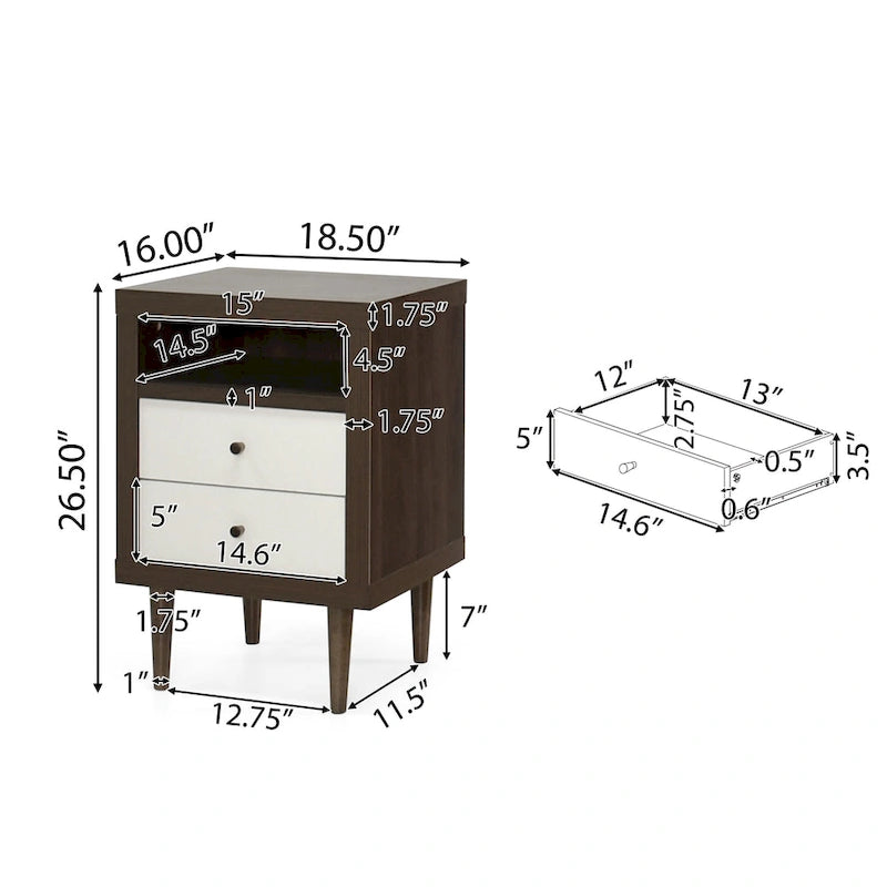 Mid-Century 2-Drawer Nightstand - Multiple Colors
