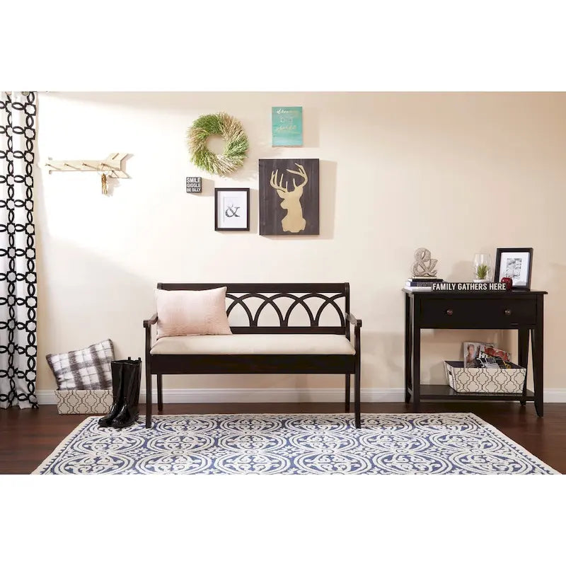 OS Home and Office Furniture Coventry Storage Bench in Antique Black Frame and Beige Seat Cushion K/D
