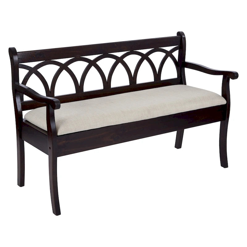 OS Home and Office Furniture Coventry Storage Bench in Antique Black Frame and Beige Seat Cushion K/D
