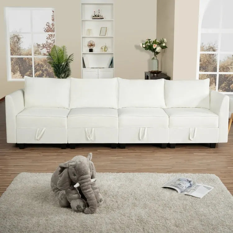 Modular 4 Piece Sofa with Soft Comfortable Seating Linen Sofa Couch with Sturdy Wooden Frame Ideal for Small Spaces