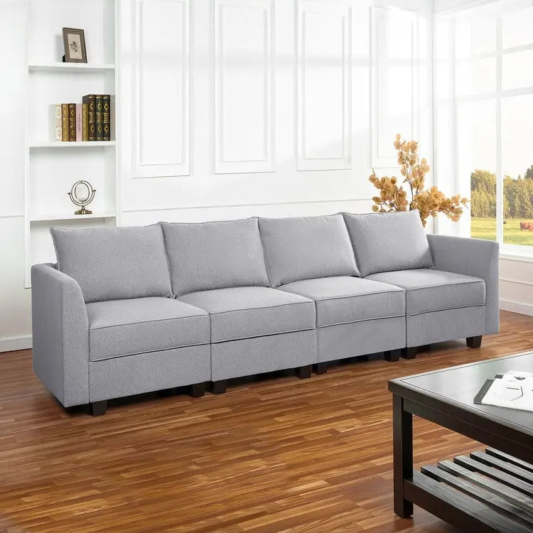 Modular 4 Piece Sofa with Soft Comfortable Seating Linen Sofa Couch with Sturdy Wooden Frame Ideal for Small Spaces