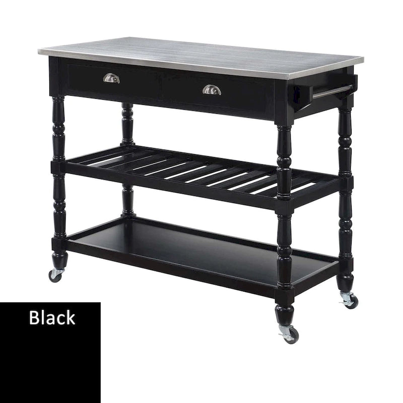 Convenience Concepts French Country 3 Tier Stainless Steel Kitchen Cart with Drawers