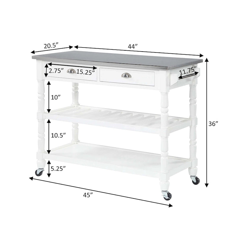 Convenience Concepts French Country 3 Tier Stainless Steel Kitchen Cart with Drawers