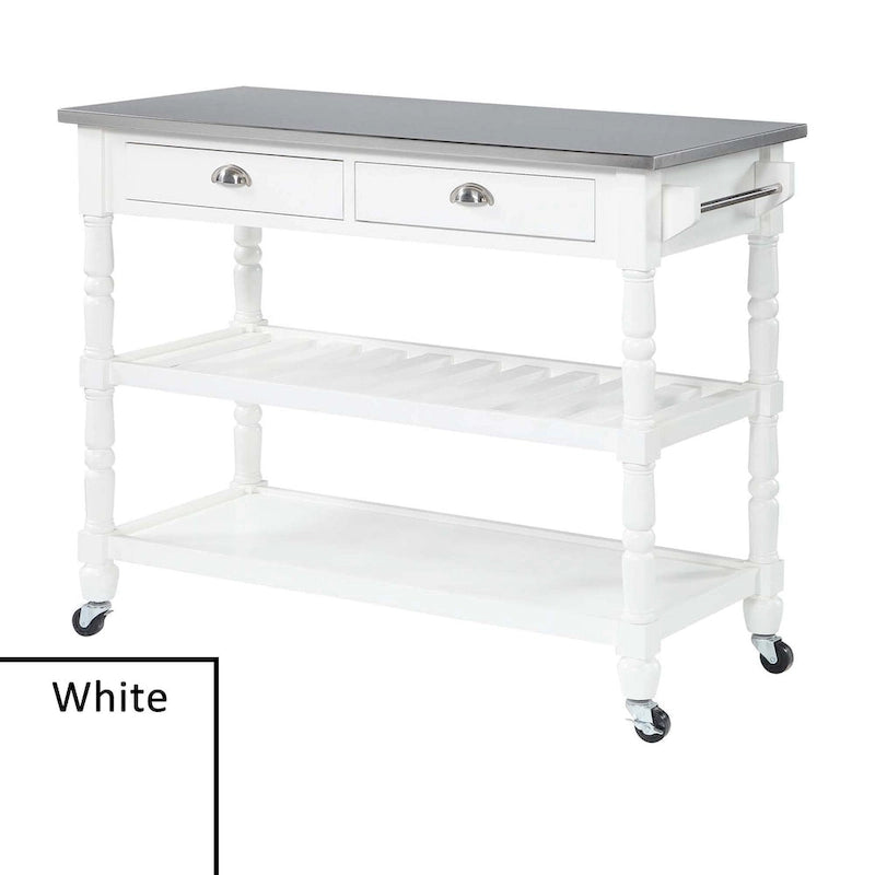 Convenience Concepts French Country 3 Tier Stainless Steel Kitchen Cart with Drawers