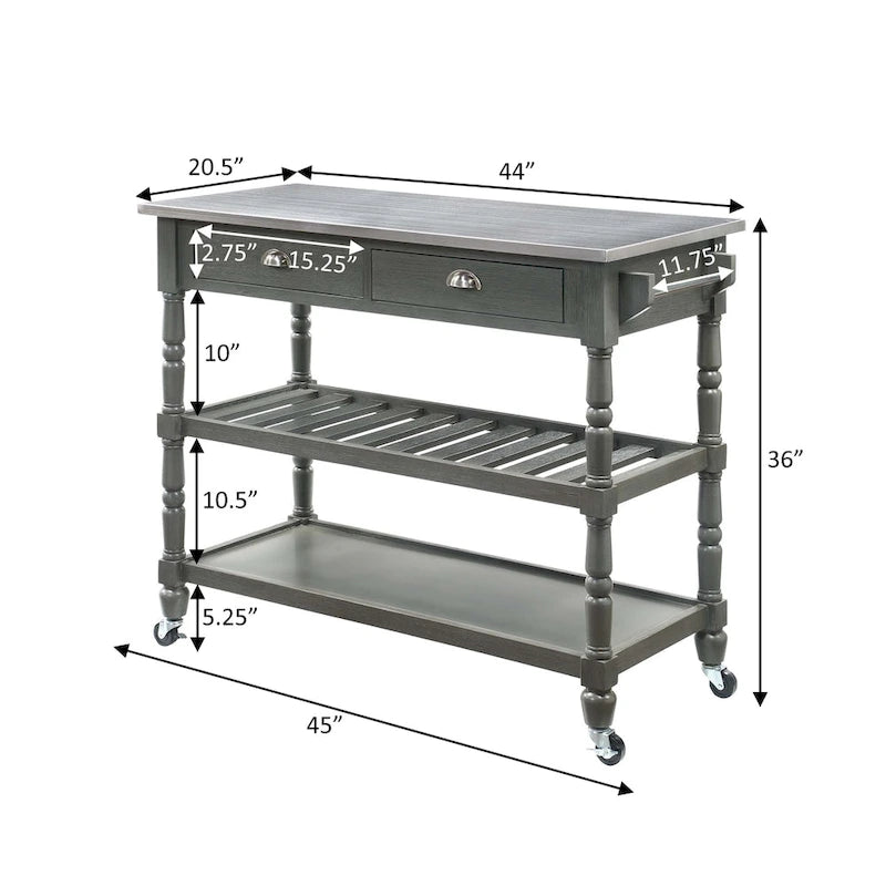 Convenience Concepts French Country 3 Tier Stainless Steel Kitchen Cart with Drawers