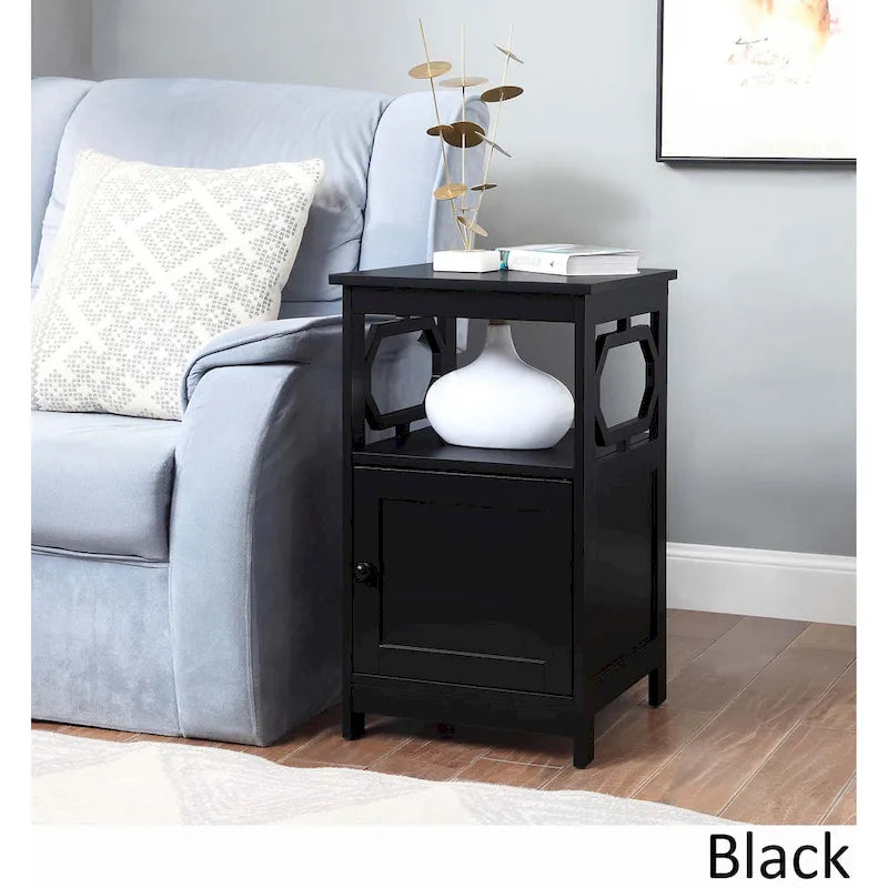 End Table with Storage Cabinet and Shelf - Octagon Side Design
