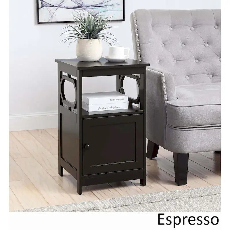 End Table with Storage Cabinet and Shelf - Octagon Side Design