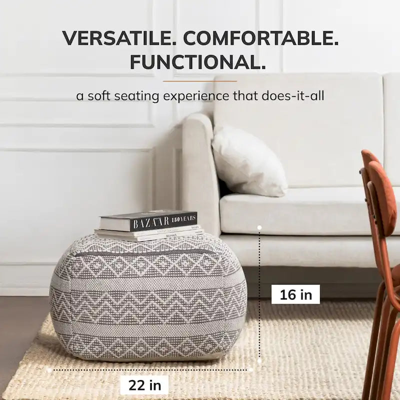 Jani Chouteau 22-inch Square Pouf Ottoman - Handmade Footrest for Living Room, Bedroom, Nursery