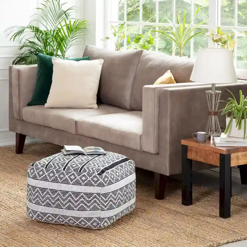 Jani Chouteau 22-inch Square Pouf Ottoman - Handmade Footrest for Living Room, Bedroom, Nursery