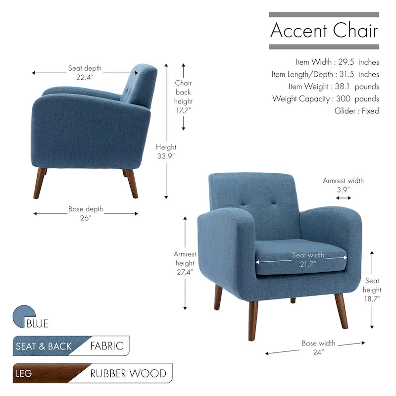 Porthos Home Suri Accent Chair, Fabric or PU Upholstery, Rubberwood Legs