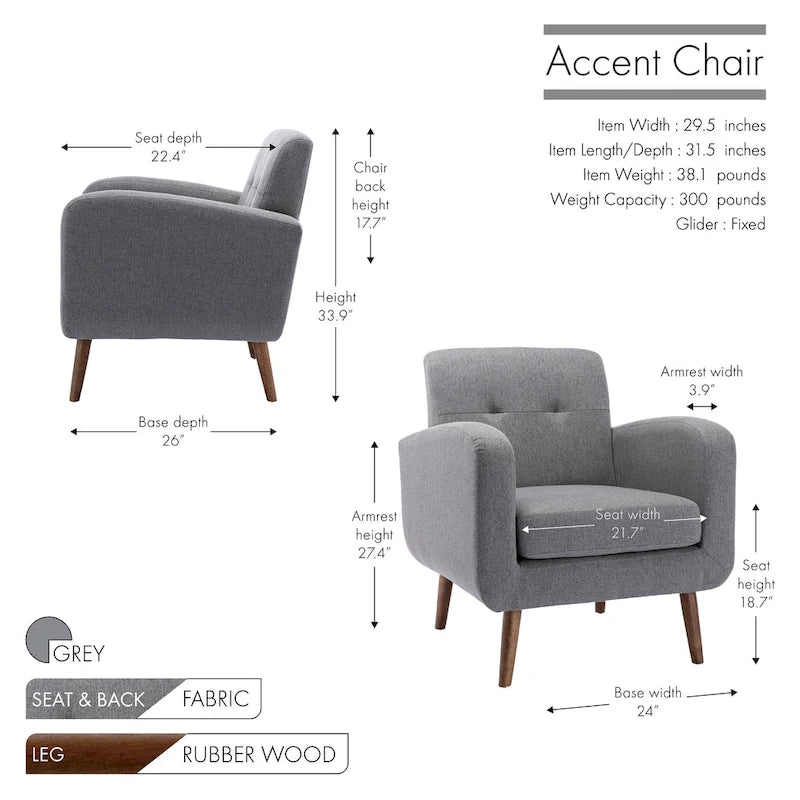 Porthos Home Suri Accent Chair, Fabric or PU Upholstery, Rubberwood Legs