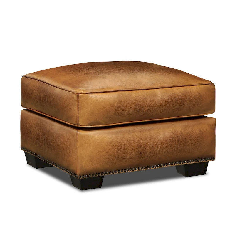 Valencia Top Grain Hand Antiqued Leather Traditional Ottoman