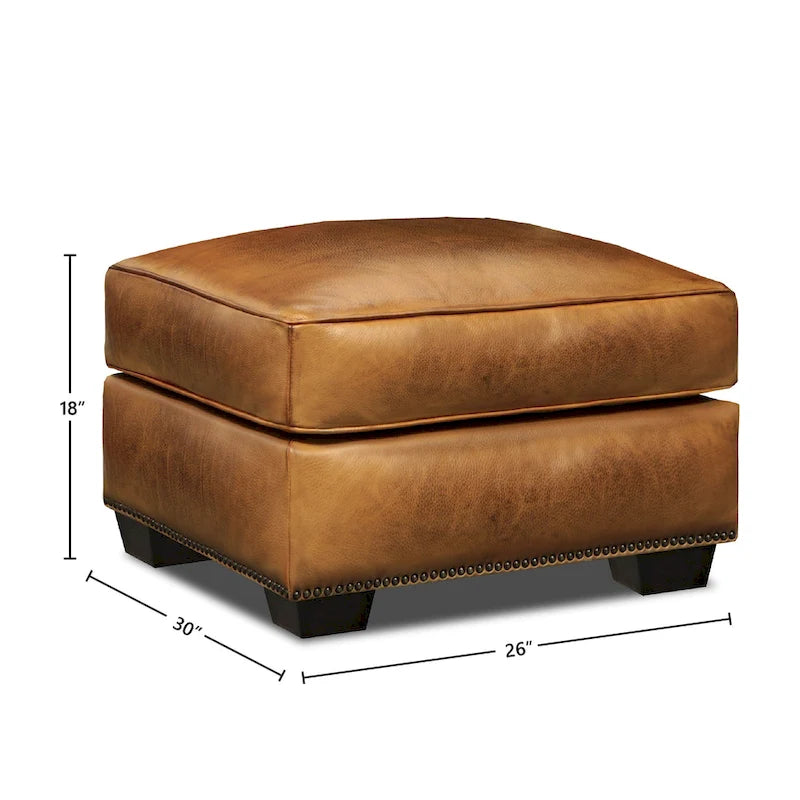 Valencia Top Grain Hand Antiqued Leather Traditional Ottoman