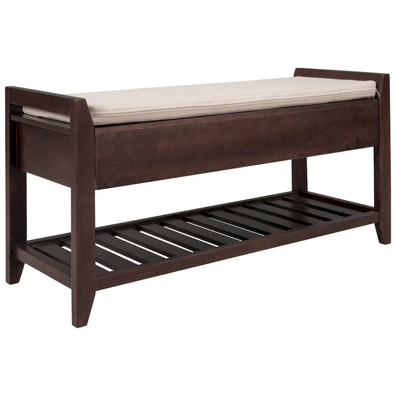 Modern Multipurpose Entryway Storage Bench With Upholstered Seat and Drawers