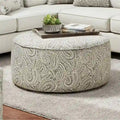 Restian Transitional Ivory Chenille Paisley Print Cocktail Ottoman by Furniture of America