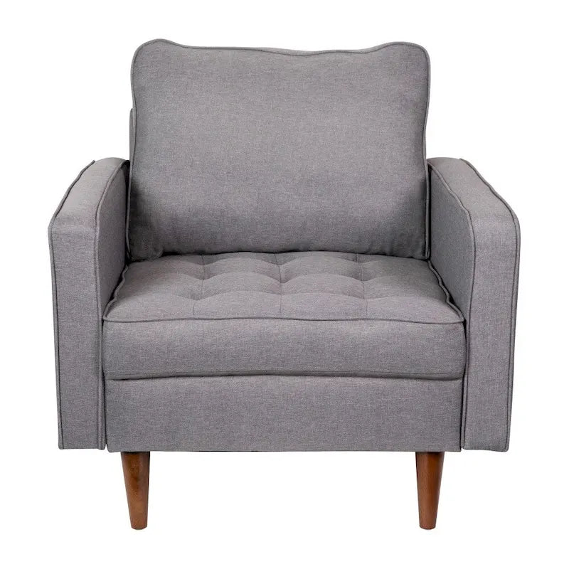 Compact Upholstered Tufted Chair with Wooden Legs