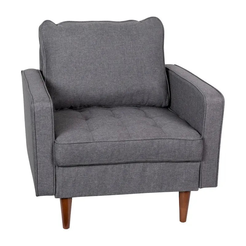 Compact Upholstered Tufted Chair with Wooden Legs