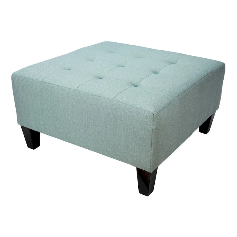MJL Furniture MAX Button Tufted Upholstered Square Blue Ottoman