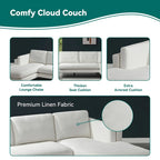 Modular U-shaped Linen Reversible Sofa with a Wooden Side Table Box and Reversible Design
