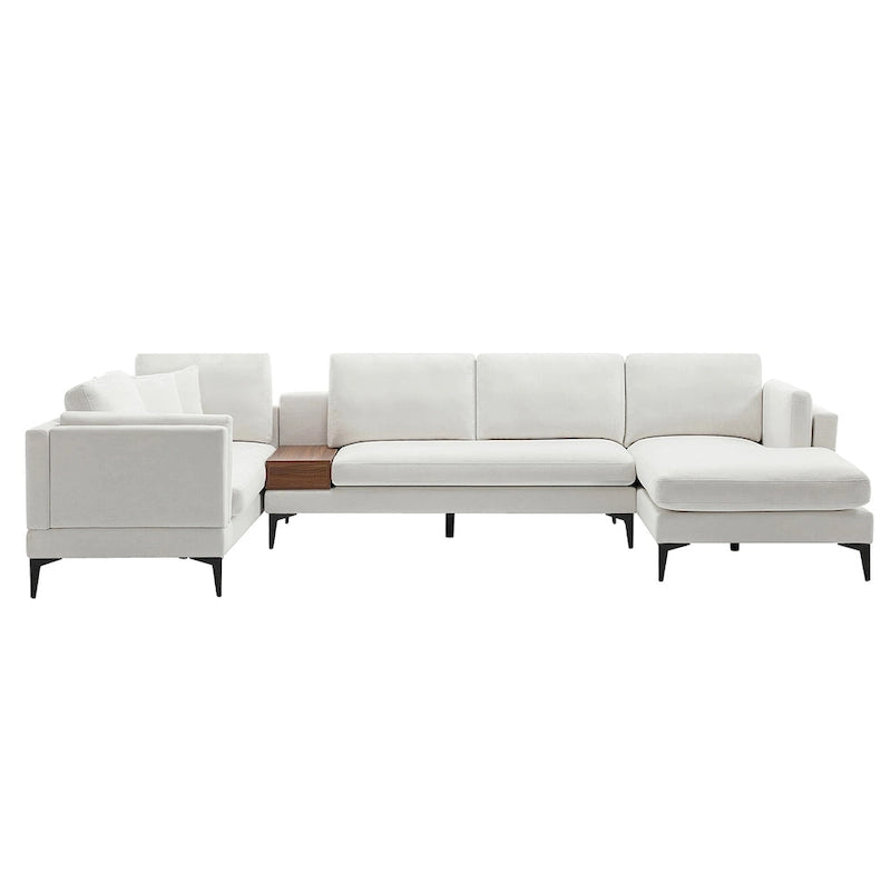 Modular U-shaped Linen Reversible Sofa with a Wooden Side Table Box and Reversible Design