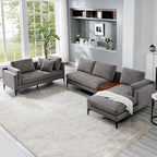 Modular U-shaped Linen Reversible Sofa with a Wooden Side Table Box and Reversible Design