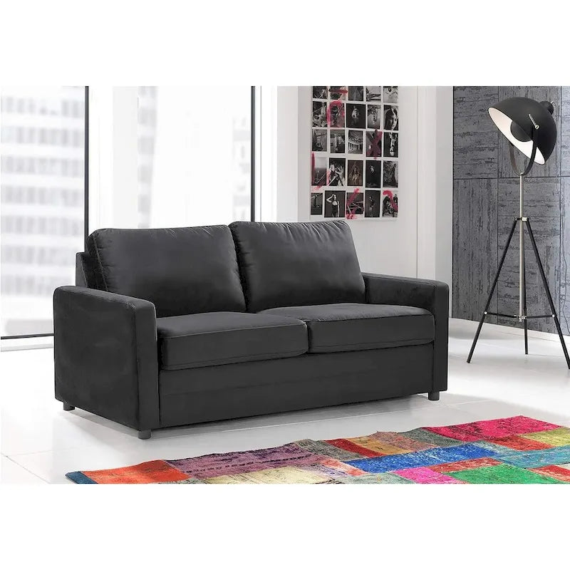Velvet Sofa Bed with Pull-Out Mattress - 70 Inch Square Arms