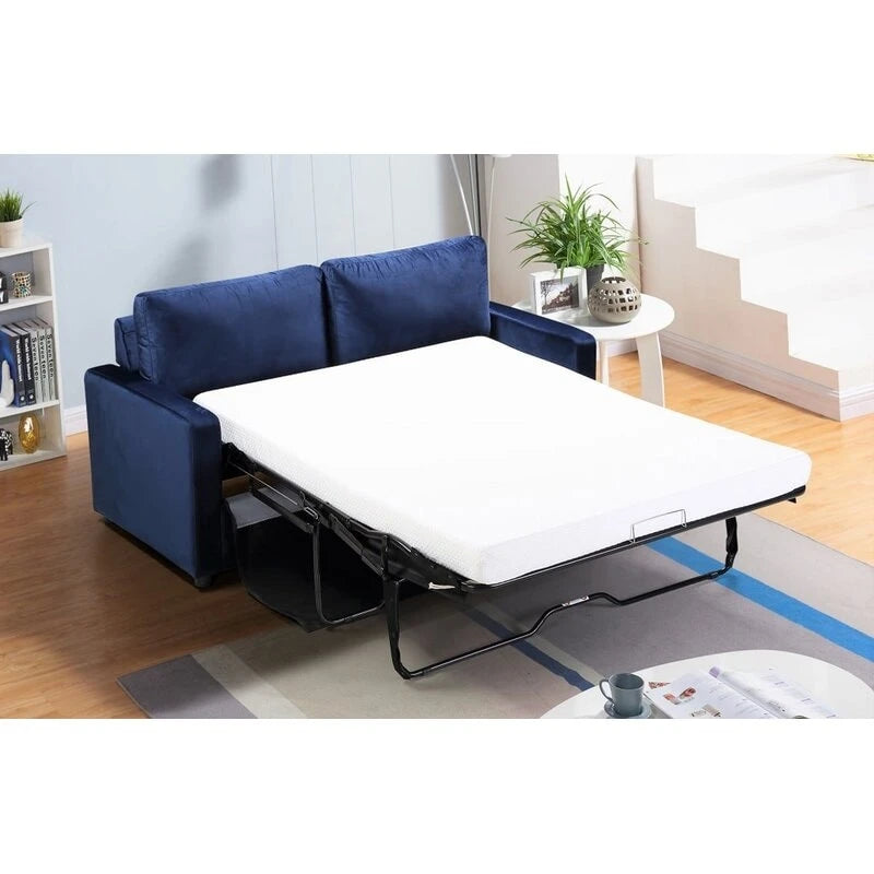 Velvet Sofa Bed with Pull-Out Mattress - 70 Inch Square Arms