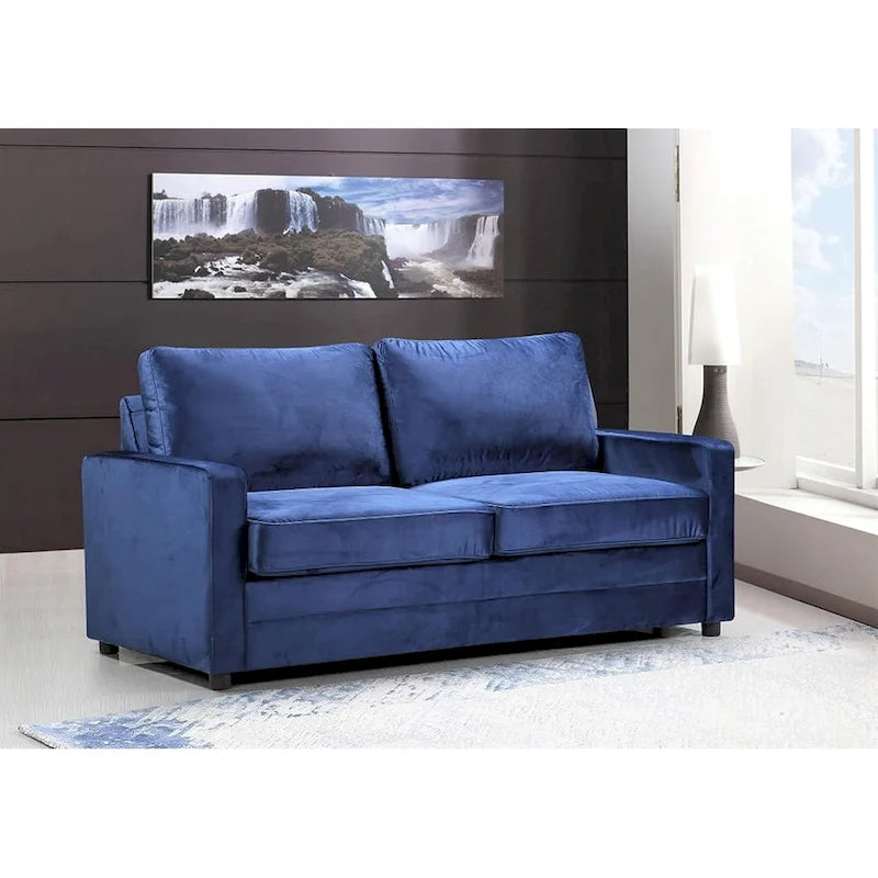 Velvet Sofa Bed with Pull-Out Mattress - 70 Inch Square Arms