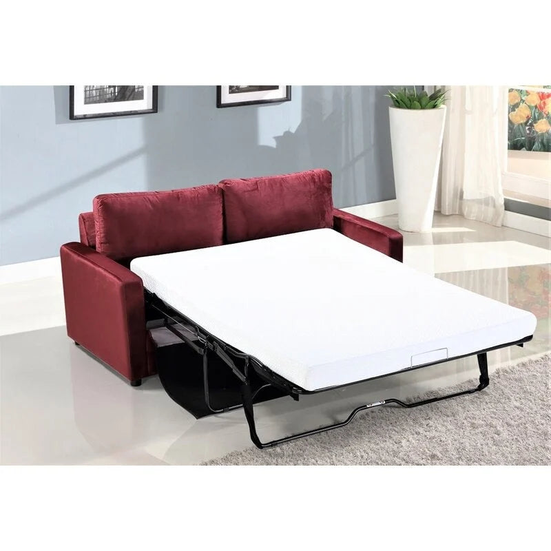 Velvet Sofa Bed with Pull-Out Mattress - 70 Inch Square Arms