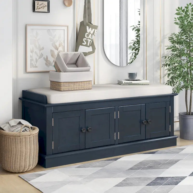 Storage Bench with 4 Doors and Adjustable Shelves