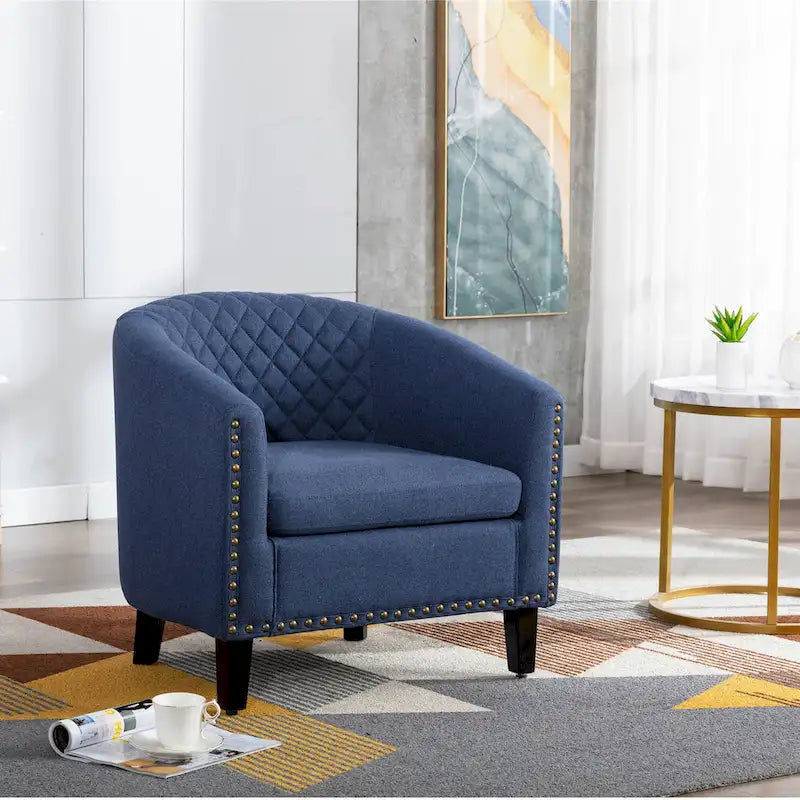 Accent Barrel Chair Living Room With Nailheads And Solid Wood Legs