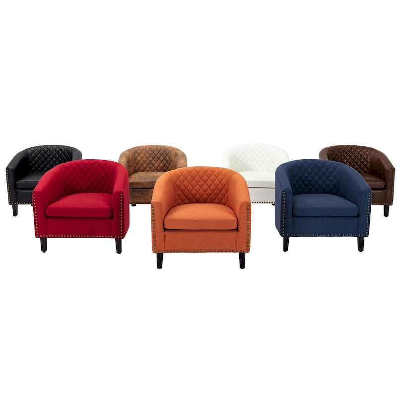 Accent Barrel Chair Living Room With Nailheads And Solid Wood Legs