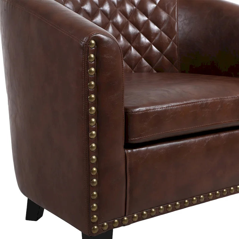 Accent Barrel Chair Living Room With Nailheads And Solid Wood Legs
