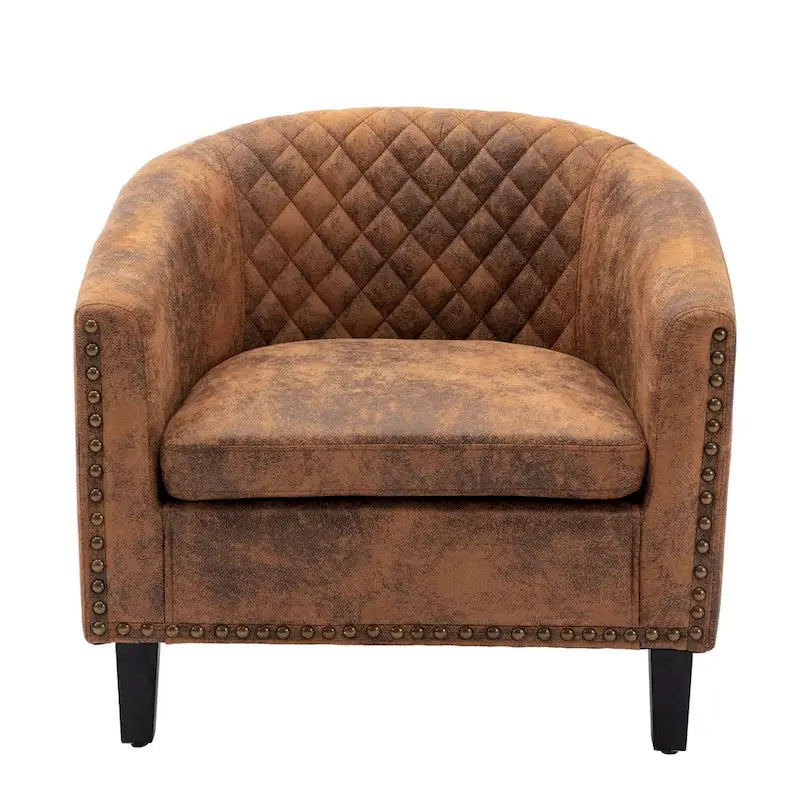 Accent Barrel Chair Living Room With Nailheads And Solid Wood Legs
