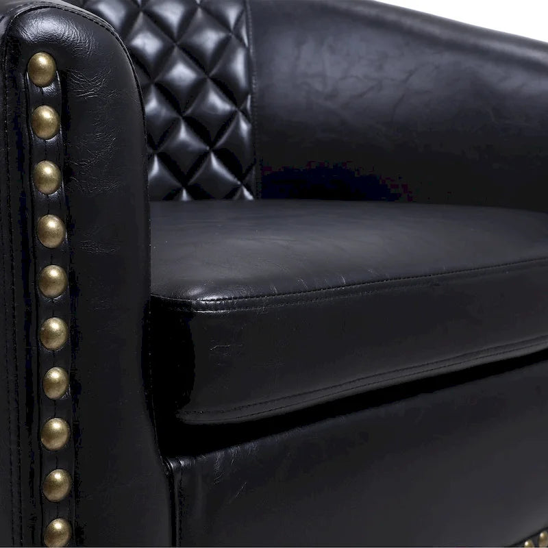 Accent Barrel Chair Living Room With Nailheads And Solid Wood Legs