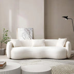 Minimalist Curved Sofa with Pillows - Soft Corduroy or Cozy Polar Fleece Upholstery