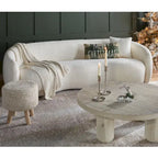 Boucle Fabric Curved Sofa - Half Moon Design - 4 Seater