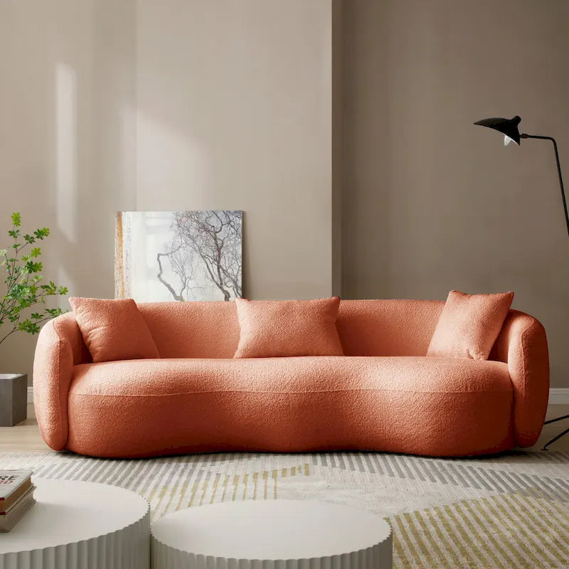 Boucle Fabric Curved Sofa - Half Moon Design - 4 Seater