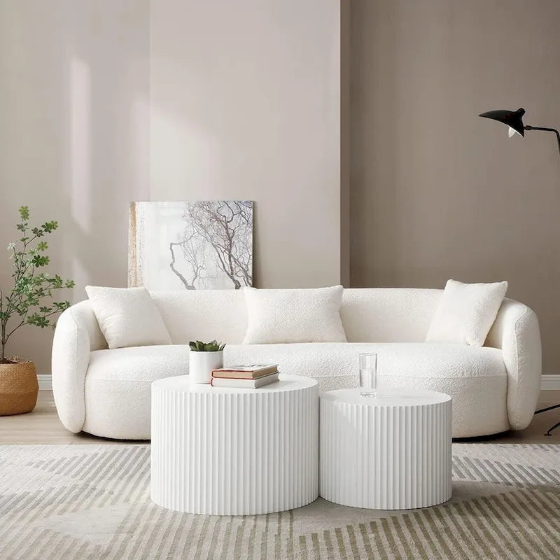 Boucle Fabric Curved Sofa - Half Moon Design - 4 Seater