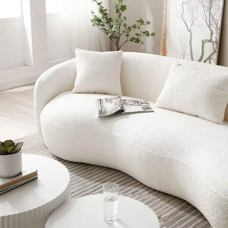 Boucle Fabric Curved Sofa - Half Moon Design - 4 Seater