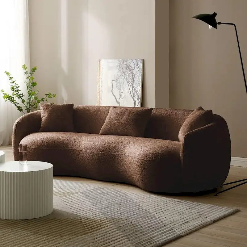 Boucle Fabric Curved Sofa - Half Moon Design - 4 Seater