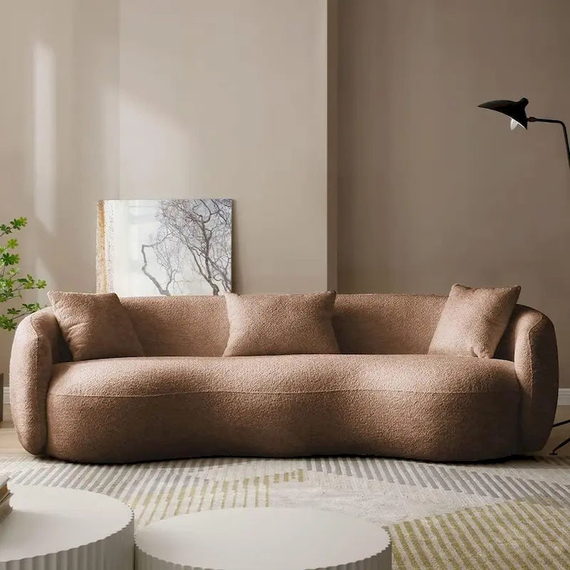 Boucle Fabric Curved Sofa - Half Moon Design - 4 Seater